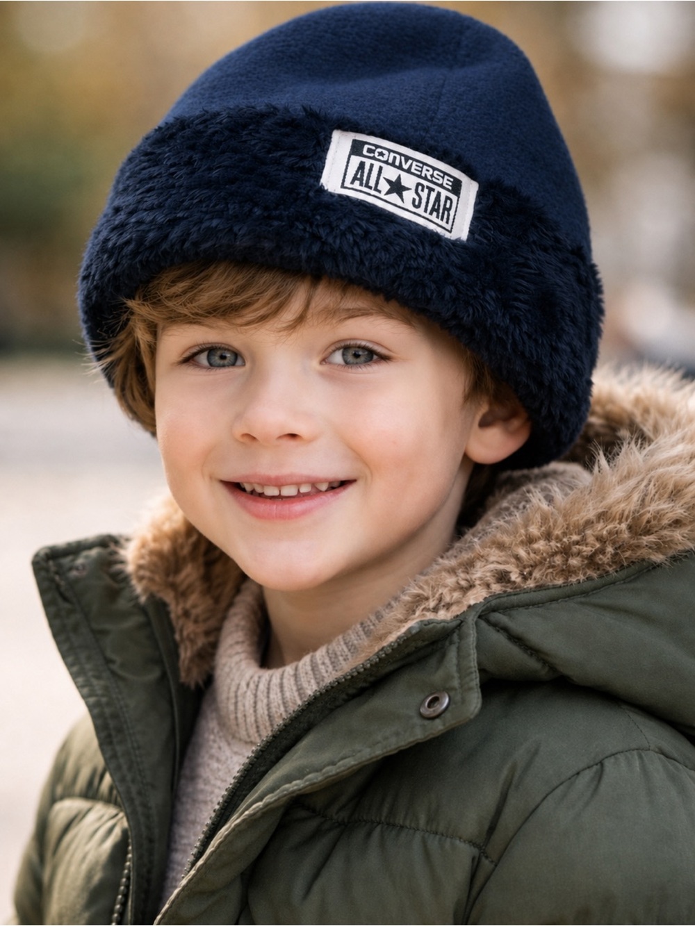Converse Navy Blue Plush Cuffed Beanie
